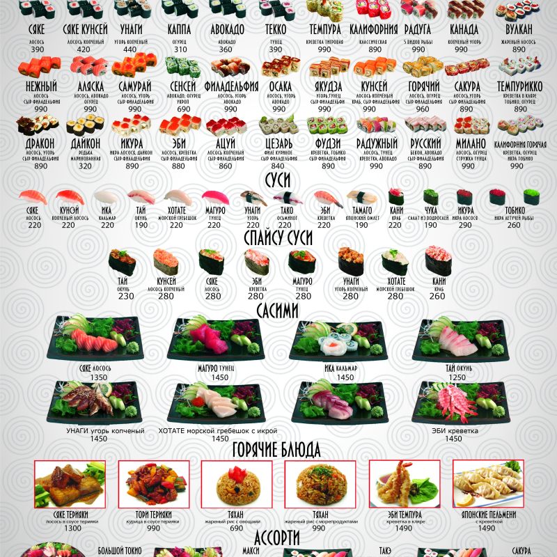 Menyu Sushi sushi AVGUST 2022